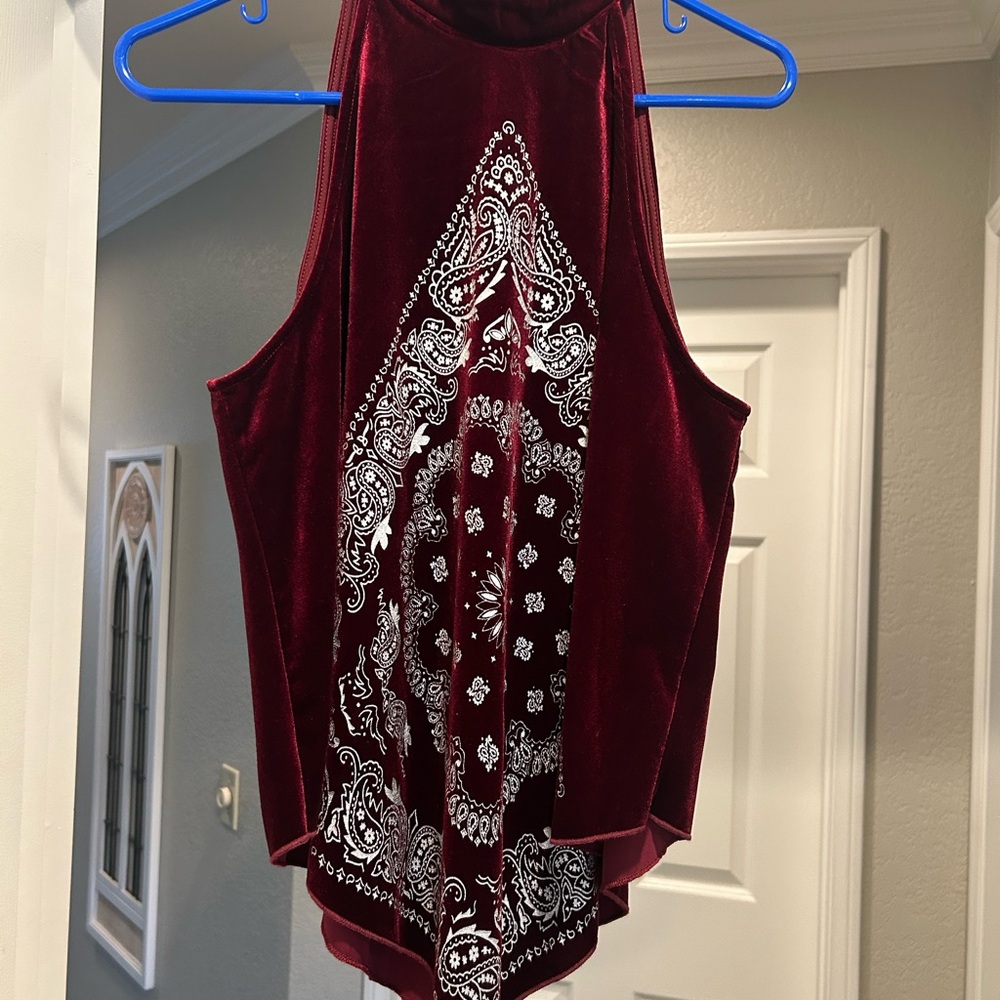 Shyanne Burgundy Velvet bandanna halter top